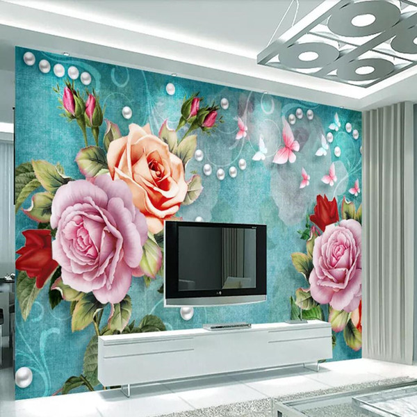 Modern vintage oil painting floral wallpaper custom TV background wall 3d custom mural bedroom sofa wall covering