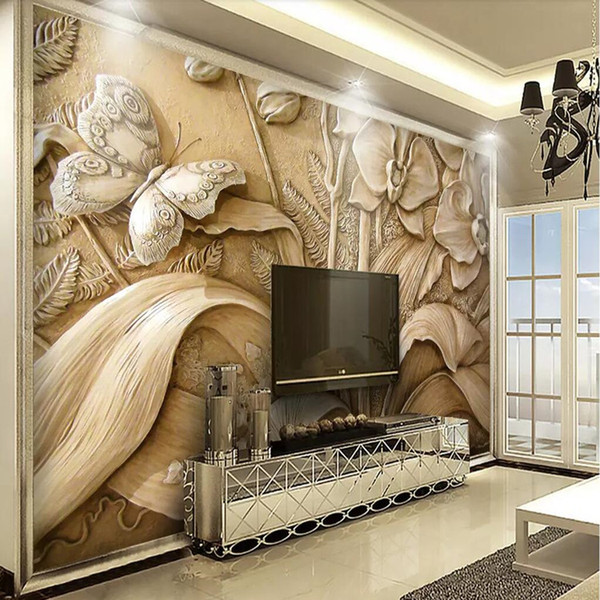 Modern embossed 3d murals Bedroom wallpaper TV background wall Customized murals Sofa wallpaper European wall coverings