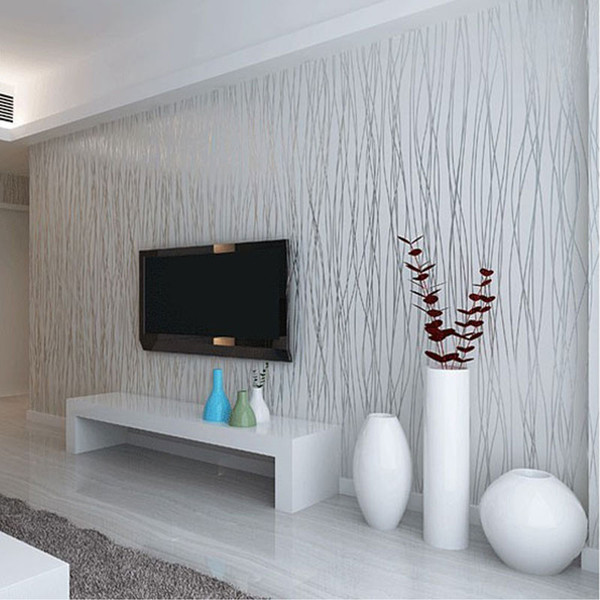 Wholesale-Non-Woven Fashion Thin Flocking Vertical Stripes Wallpaper For Living Room Sofa Background Walls Home Wallpaper 3D Grey Silver