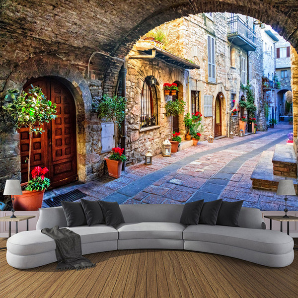 Non-woven Wallpaper Custom Photo Wall Paper Mural 3D Italian Town Street View European Landscape Wall Covering Papel De Parede