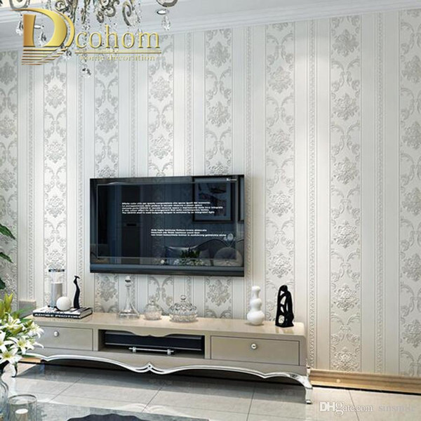 Wholesale-Modern Luxury Homes Decor European Striped Damask Wallpaper For Walls Bedroom Living room Embossed Grey Beige Wall paper Rolls