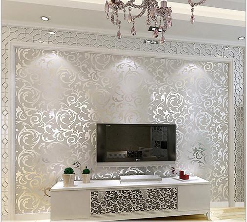 3d European waterproof living room wallpaper ,bedroom sofa tv backgroumd of wall paper roll silver color wall sticker