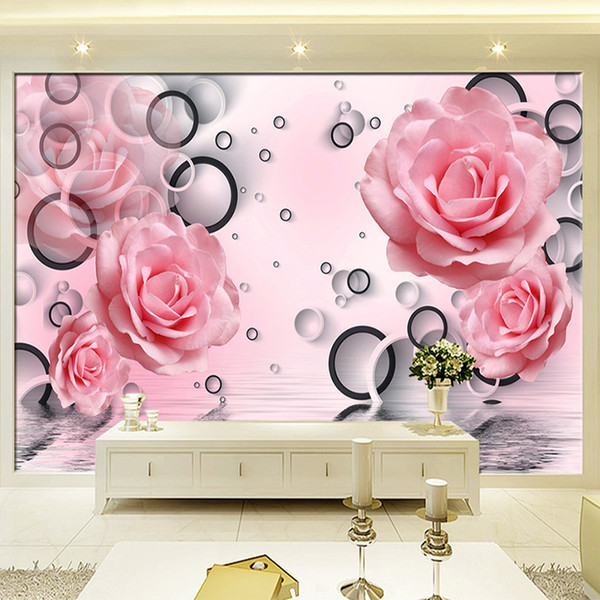 Modern Simple Pink Rose Circle Photo Wallpaper Living Room Bedroom Backdrop Wall Home Decor 3D Wall Mural Papel De Parede Floral