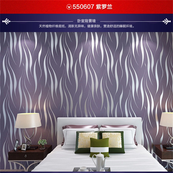 Modern minimalist non woven wallpaper Foreign trade explosions silver-gray purple curve bedroom living room grass leaf wallpaper