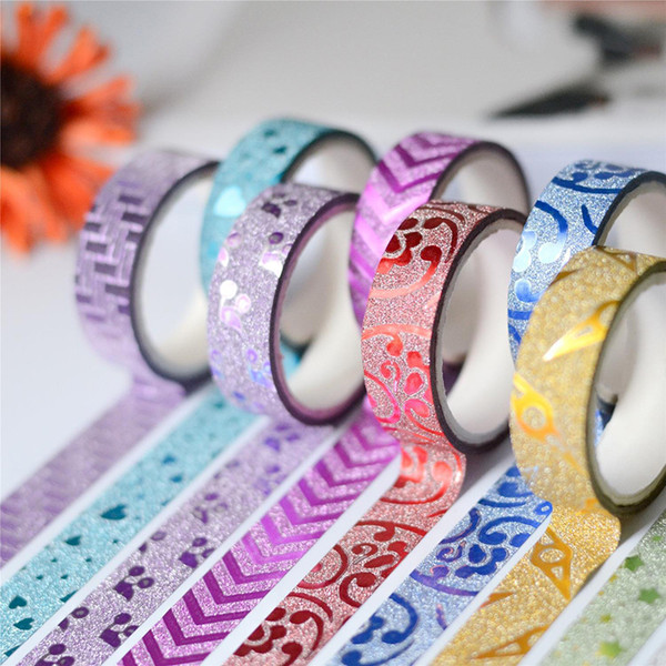 10PCS 1.5cmx3m GlitterTape Adhesive Tape Glitter Pattern Tape Wallpaper Sticker Self Adhesive Decorative Sticker Rolls Decor for Home Decor