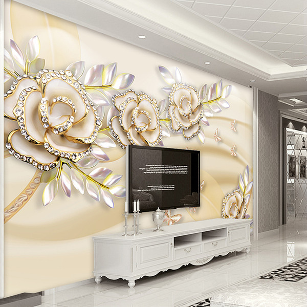 Custom Mural Wallpaper 3D Fashion Luxury European Style Golden Rose Leaves Wallpaper For Walls 3 D Hotel Living Room Home Decor