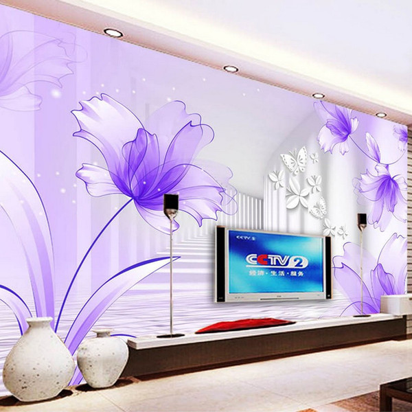 Purple Flowers White Corridor Wall Mural Custom 3D Photo Wallpaper For Walls Modern Minimalist Creative Bedding Room TV Backdrop