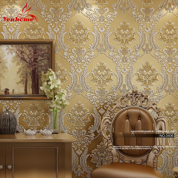 Luxury Classic Wall Paper Home Decor Background Wall Damask Wallpaper Golden Floral Wallcovering 3D velvet Wallpaper Living Room