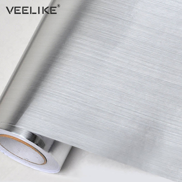 Silver Brush Vinyl Self Adhesive Wallpaper Appliance Furniture Waterproof PVC Wall Sticker For Kitchen Dishwasher Contact Paper