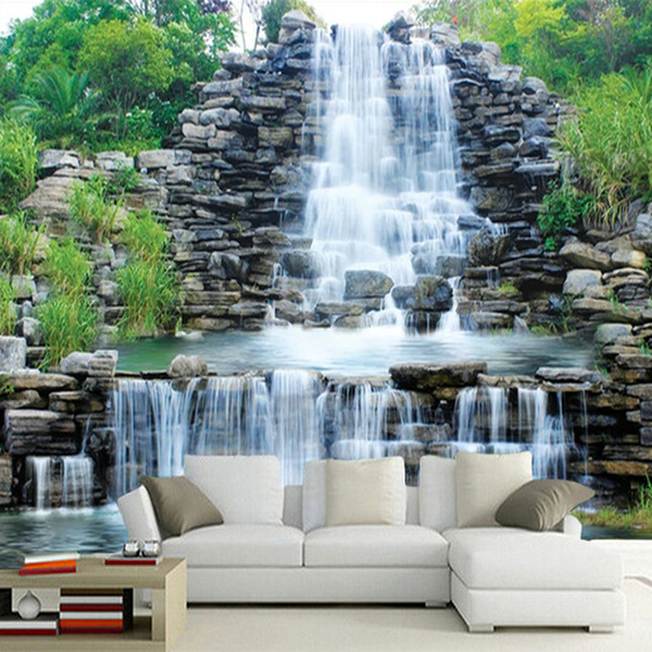 Custom Photo Wallpaper Natural Mural Waterfalls Pastoral Style 3D Non-woven Straw Paper Wall Papers Living Room Sofa Backdrop