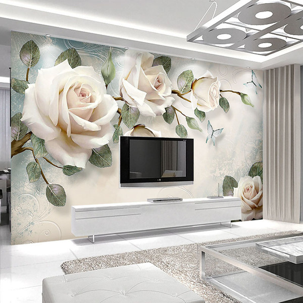 Custom Modern Hand Painted Oil Painting Floral European Style 3D Stereoscopic Embossed Rose TV Background Decor Wallpaper Flower