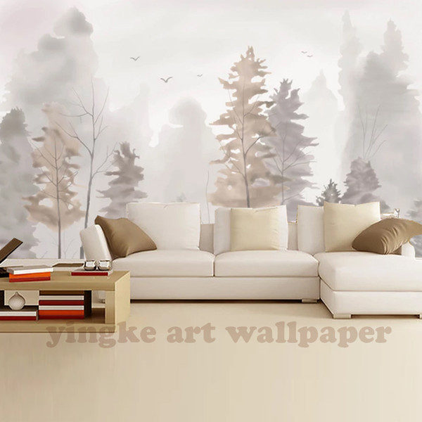 Non-woven Wallpaper Custom Photo Wall Paper Mural 3D hand painted tree North European fashion Wall Covering Papel De Parede