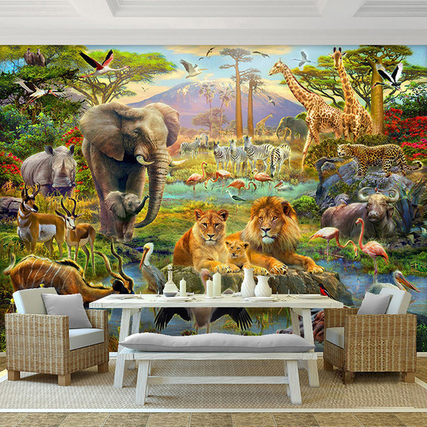 Custom Mural Wallpaper 3D Children Cartoon Animal World Forest Photo Wall Painting Fresco Kids Bedroom Living Room Wallpaper 3 D