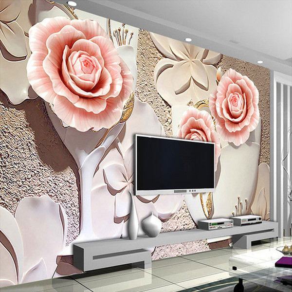 Custom Photo Wallpaper Modern Minimalist 3D Embossed Rose Flower Living Room TV Background Wall Mural Painting Wallpaper Walls