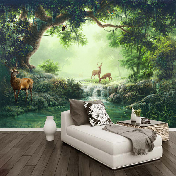 Custom Mural Wallpaper 3D Forest Elk Oil Painting Papel De Parede Living Room TV Sofa Cafe Backdrop Wall Paper Home Decor Murals