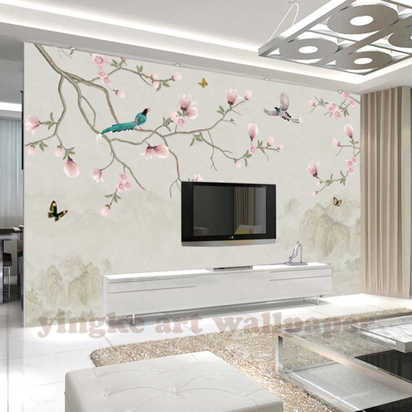 Photo Wallpaper new chinese painting mangnolia flowers Wall Mural birds wallpaper papel de parede 3d wallpaper