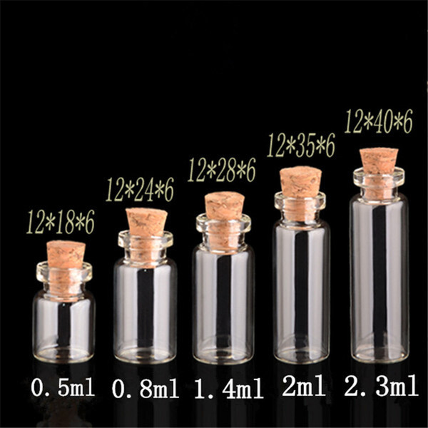 12*28*6mm 1.4ml Small Transparent Glass Bottles With Cork Mini Empty Glass Vials Jars 200pcs/lot