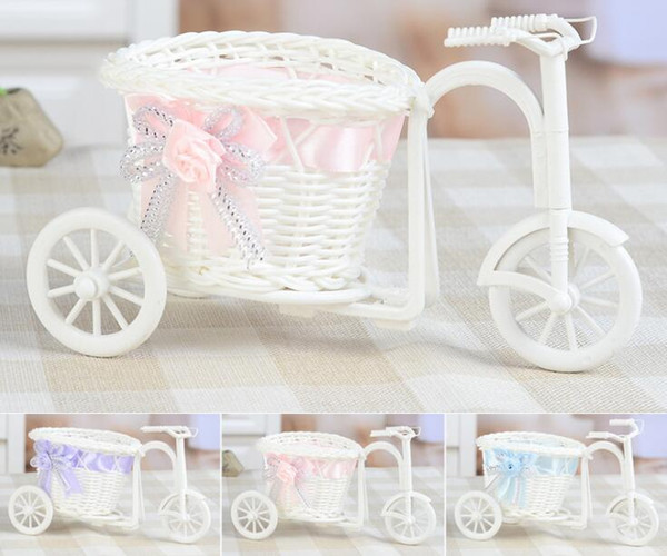 Flower Plastic White Tricycle Bike Design Flower Basket Container For Flower Plant Home Weddding Decoration G965