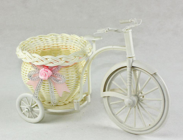 Flower Plastic White Tricycle Bike Design Flower Basket Container For Flower Plant Home Weddding Decoration G966