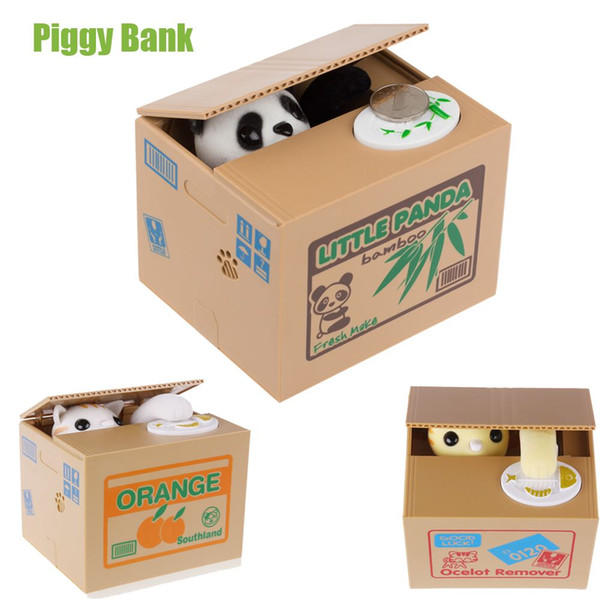 White / Yellow Cat Panda Automatic Stealing Coin Cat Kitty Coins Penny Cents Piggy Bank Saving Box Money Box Kid Child Gift