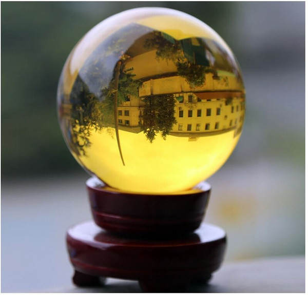 80mm/piece Rare Yellow Crystal Fengshui Ball Crystal Sphere + Removable Base Glass Ball For Home Table