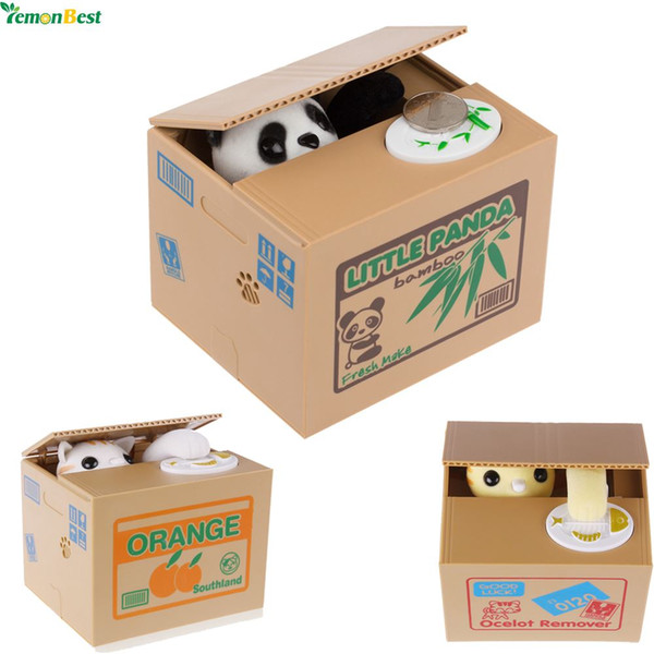 Cut Automatic Stole Coin Piggy Bank Panda Yellow / White Cat Money Box 11.5x9.5x9cm Money Saving Box Moneybox Gifts For Kids