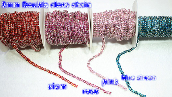 Top A crysal rhinestone 3mm double rows trimming sew on silver base density chain strass chain for diy decorative