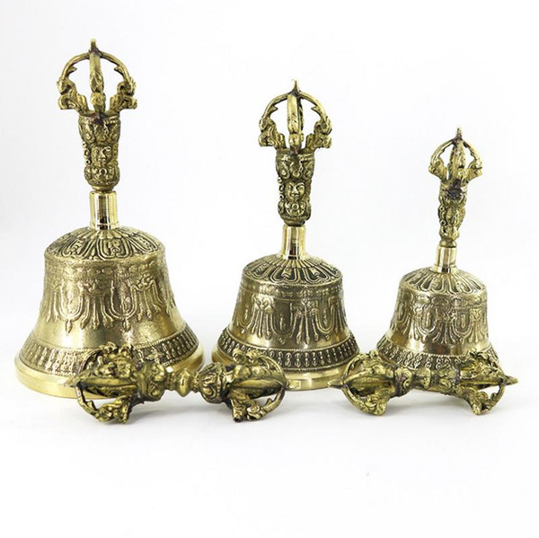 12-17cm Height Brass Metal Tibetan Buddhist Fengshui Handmade Lucky Hand bell with Vajra