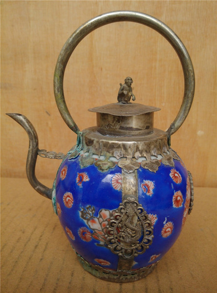 Chinese Antique Cilver Porcelain Teapot, Cloisonne Enamel Teapot