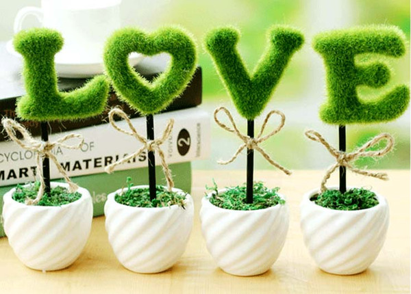 Free shipping new simulation of green LOVE potted plants high quality ceramic pot for desktop decoration valentine gift