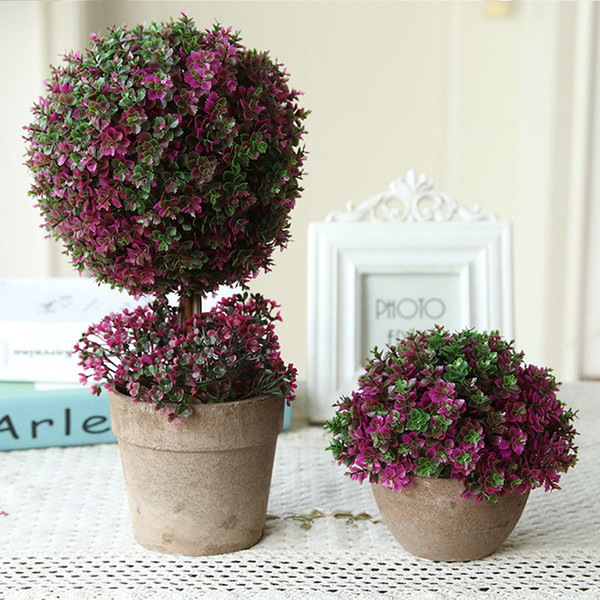 2PCS MOQ FREE SHIPPING Elagant Purple Cute Emulational Flower Pot Plant Lucky Tree&Ball For Wedding Birthday Party Indoor Table Decoration