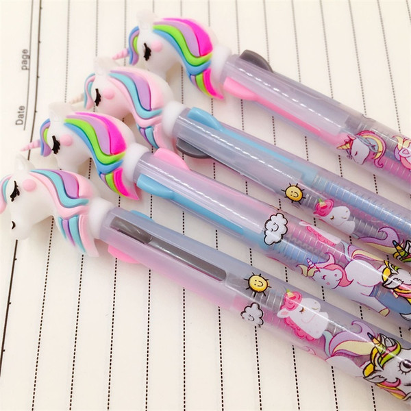 Cartoon Unicorn Ball Pen Silicome Head 3 Colors Kid Ballpoint Pens Student School Home Office Supply New Arrival1 5lf E1