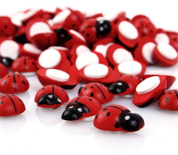 Red Mini Wooden Ladybug Sponge Stickers Children Kids Painted Adhesive Back DIY Craft Home Party Holiday Decoration