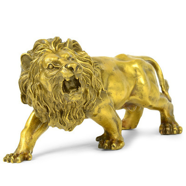 Art Lion Statue Home Decoration Retro Culture Brass Elaborate Collectible Copper Lion Statue Home Decoration RRA717