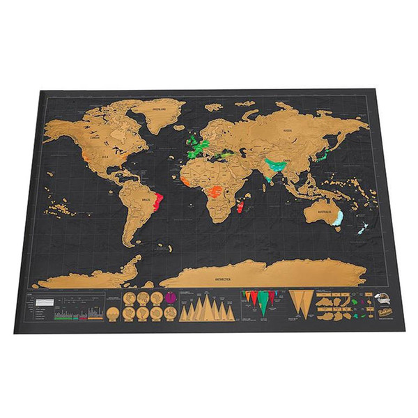 Black Deluxe Scratch Map Travel Scratch Off World Map Best Gift for Education School 42x30cm With Retail Barrel DHL Free Shipping 42.3*30cm