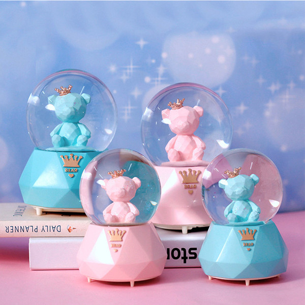 Crown Bear Music Box,Creative Colored Crystal Ball,Nordic Wind Music Bell,Home Furnishing Decoration,Children's Day Gifts,