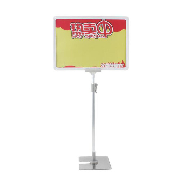 Adjustable Price A4 Desktop Display Supermarket POP Poster Frame Double-sided Price Tag Stainless Steel Base ZA6920