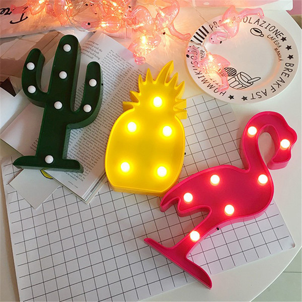 LED Flamingo Pineapple Nightlight Decoration Lamps LED Light Marquee Kid Room Decoration Lamp High Quality free shipping