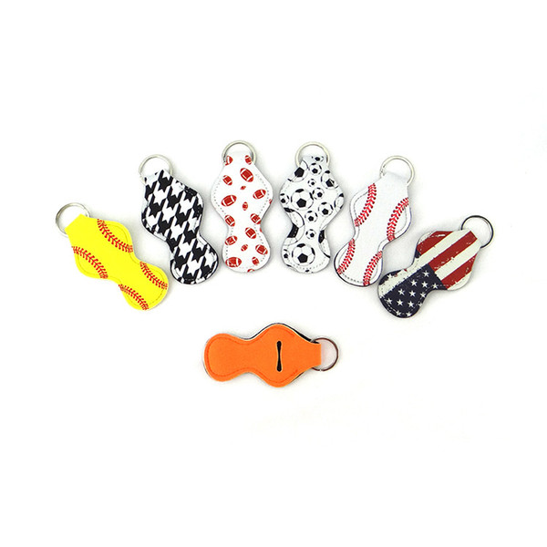 Colorful Key Chain Lipstick KeyRing Holder Neoprene Holder Baseball Softball Stripe Printing Lipstick Cover Case Party Favor HH7-924