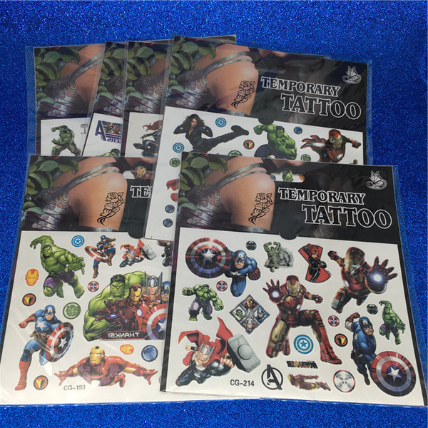 Super Heroes Avengers Temporary Tattoo Sticker Waterproof Hulk Iron Man Capitain America Thor Cartoon Tattoo for Children Drop Ship 240089