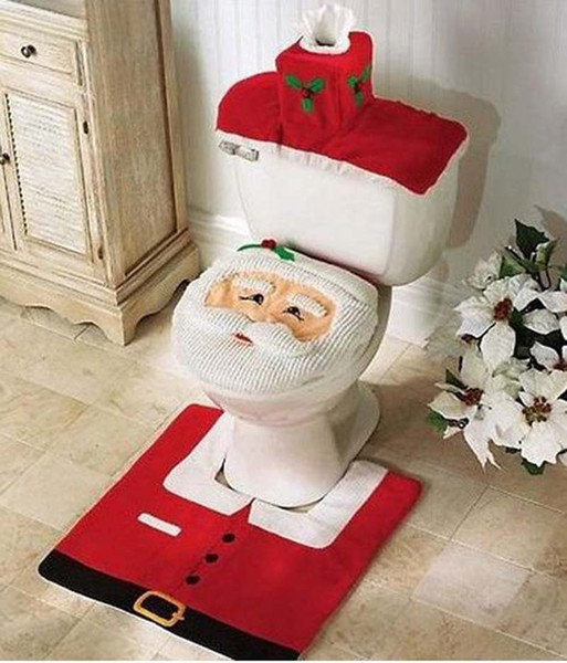 New Year Best Gift Happy Christmas Santa Toilet Seat Cover & Rug Bathroom Set Christmas Decorations