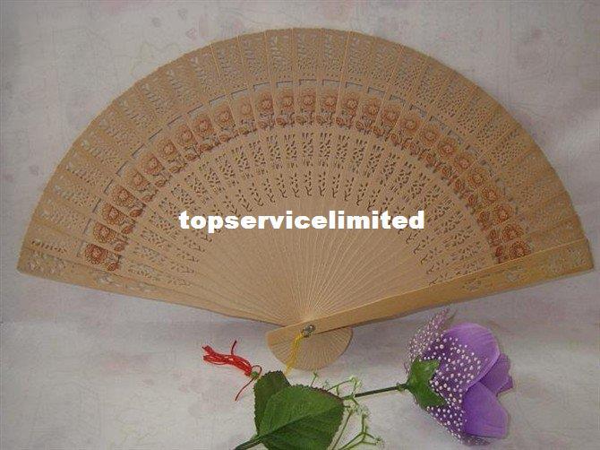 Free Shipping 200pcs cheap chinese carved folding fragrance wood hand fans