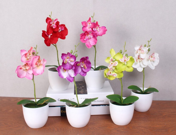 20 Set phalaenopsis potted artificial orchid flower + foam leaf +plastic vase simulation flower home Christmas decor bonsai gift