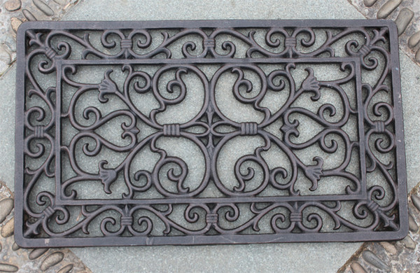 Decorative Wrought Iron Scroll Door Mat Outdoor Doormat Rectangular Home Garden Doorway Ornament 33 x 57cm Cast Iron Craft Vintage Brown