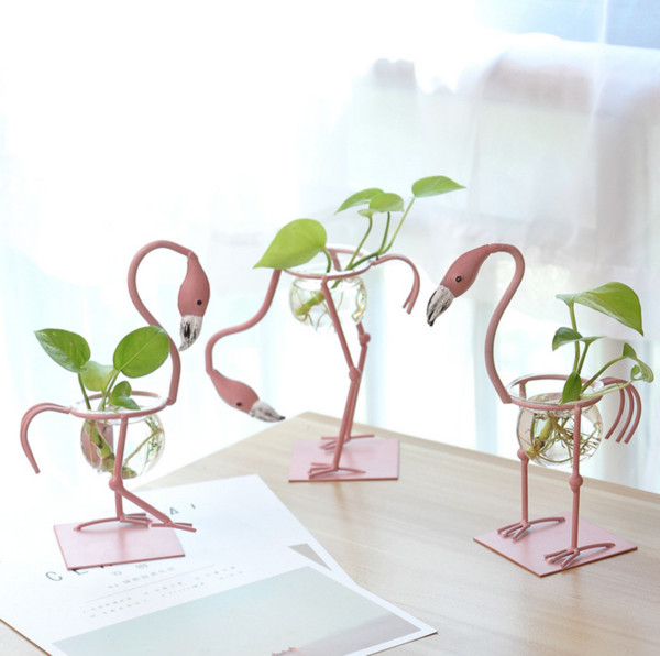 Wholesale 1 PCS/Set Cute Iron Flamingo Flower Pots Water Culture Scindapsus Container Home Decoration Free Shipping