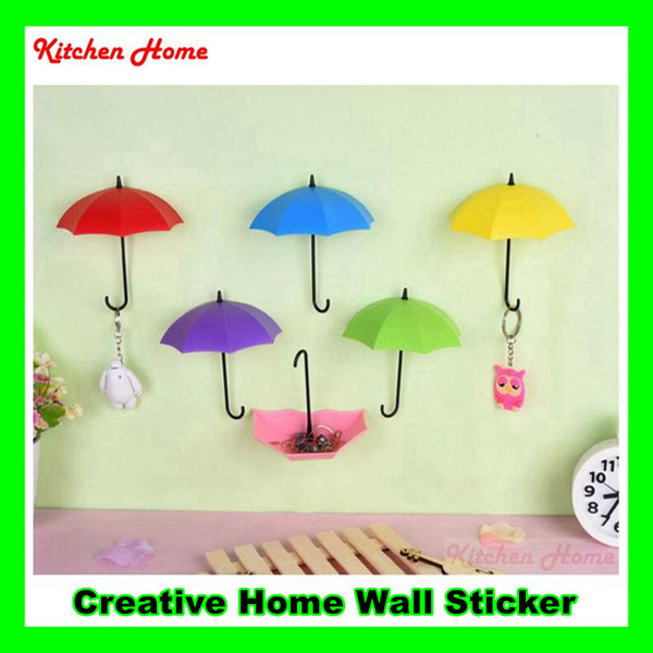 3PCS/Set Creative DIY 3D colorful umbrella design hook home decoration wall sticker kitchen bathroom holder for small obgects