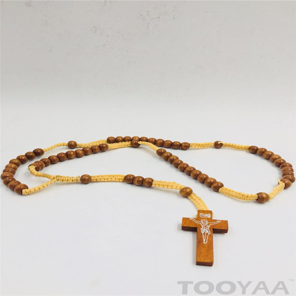 Wood Cross Pendant Necklace Retro Women Punk Statement Necklace Fashion Jewelry Men Women Catholic Christ Woven Rope Necklace