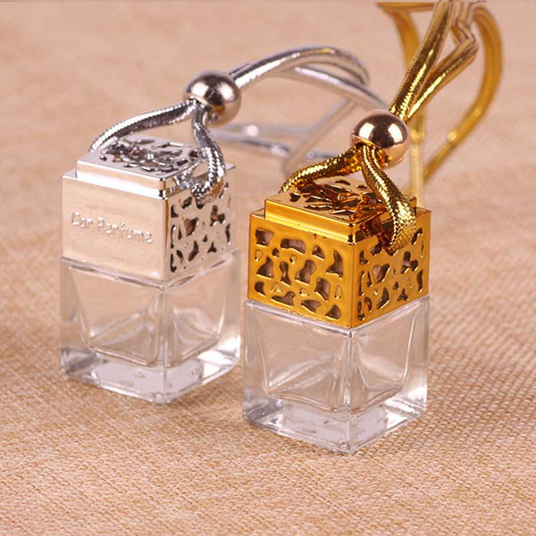 Cube perfume bottle Car Hanging Perfume Rearview Ornament Air Freshener For Essential Oils Diffuser Fragrance Empty Glass Bottle 8ML