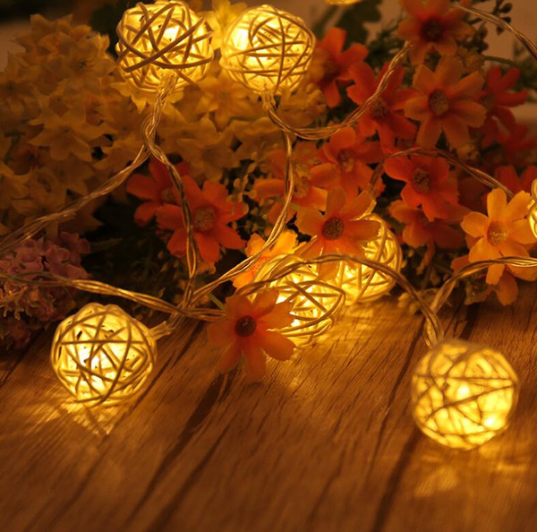 10 PCS Rattan Ball LED String Fairy Lights Christmas Tree Ornaments Xmas Decoration Warm White Home Garden Decor