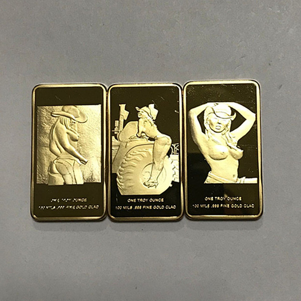 3 Pcs (1 set) The sexy woman pretty girl badge 24 K real gold plated badge 50 x 28 mm sex lover gift souvenir coin